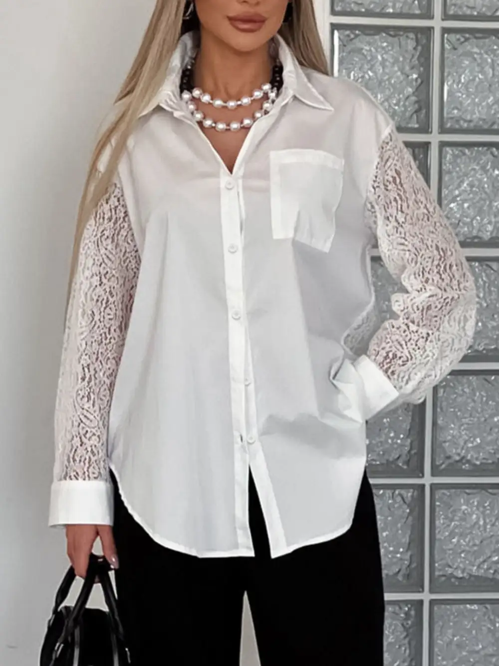 Classic Lace Sleeve Button Down Shirt