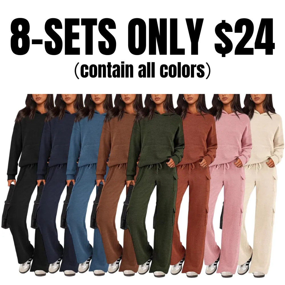 Women's 2-Piece Knitted Sets Hoodie & Wide Leg Pants with Pockets