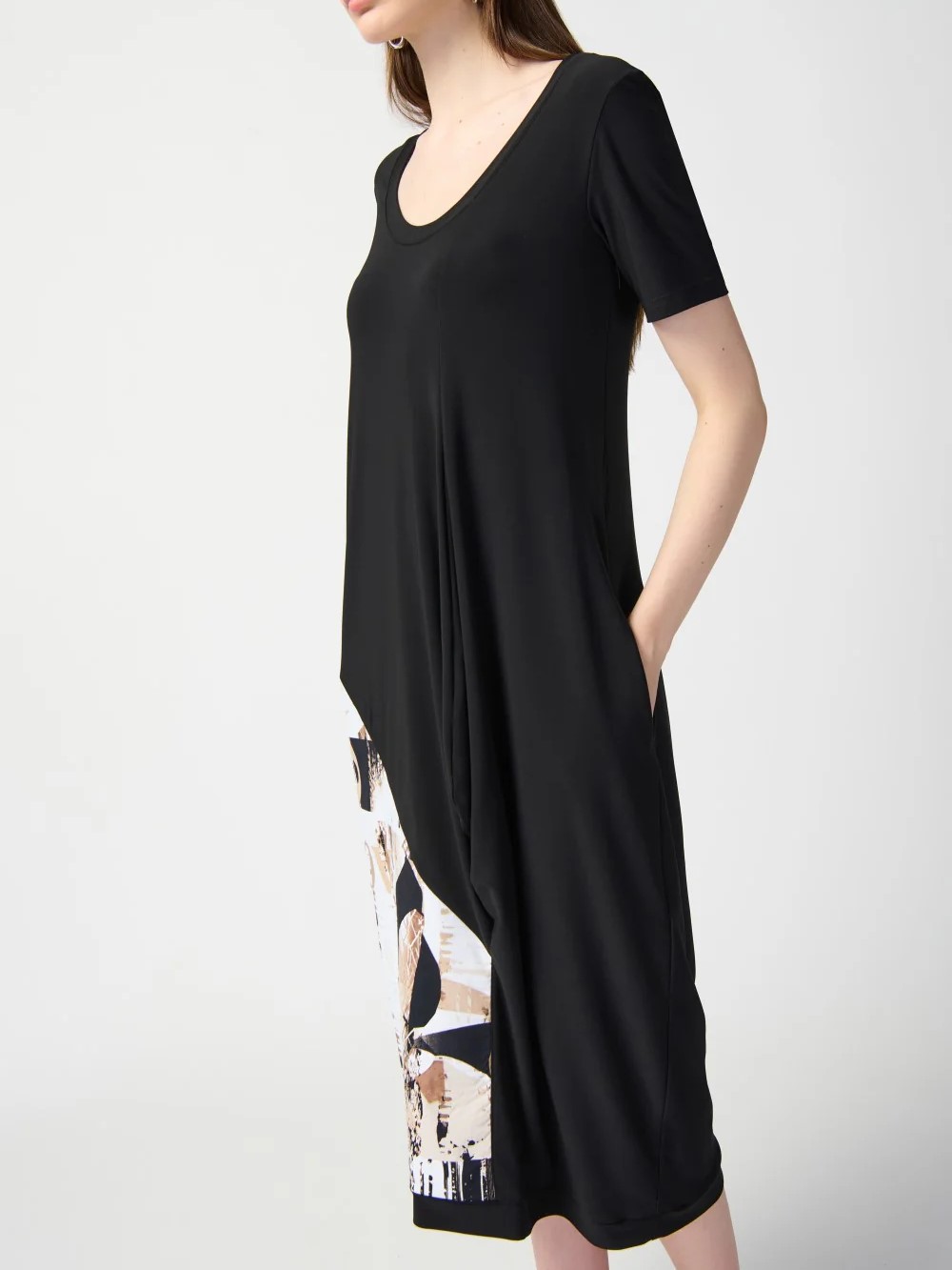 Black and Abstract Print Shift Dress