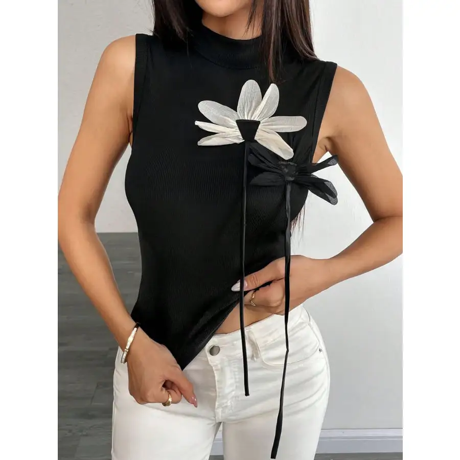 Flower Mock Neck Tank