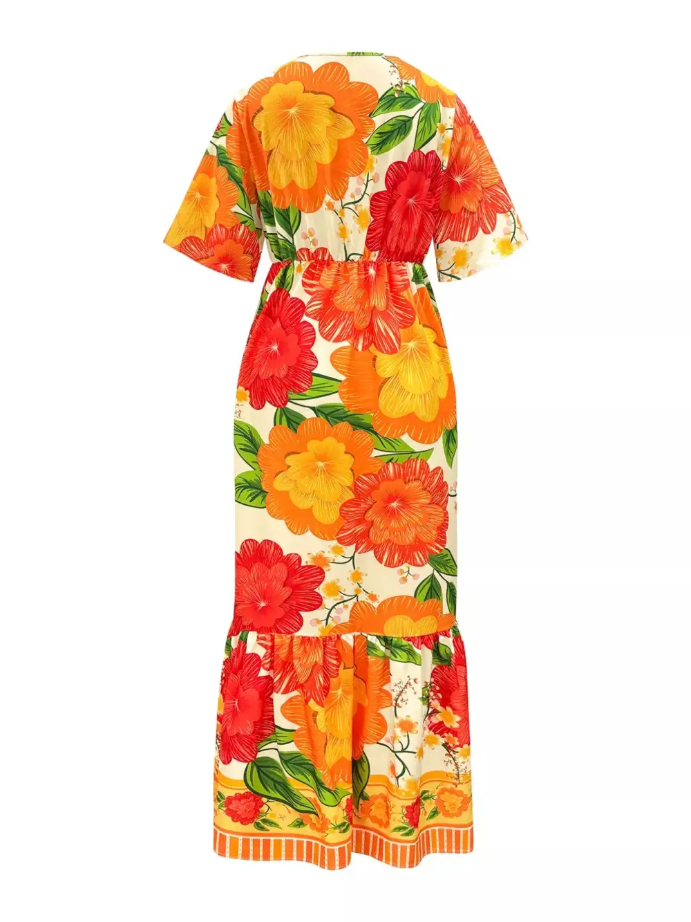 Structured Shape Floral Printed V Neck Maxi Dress