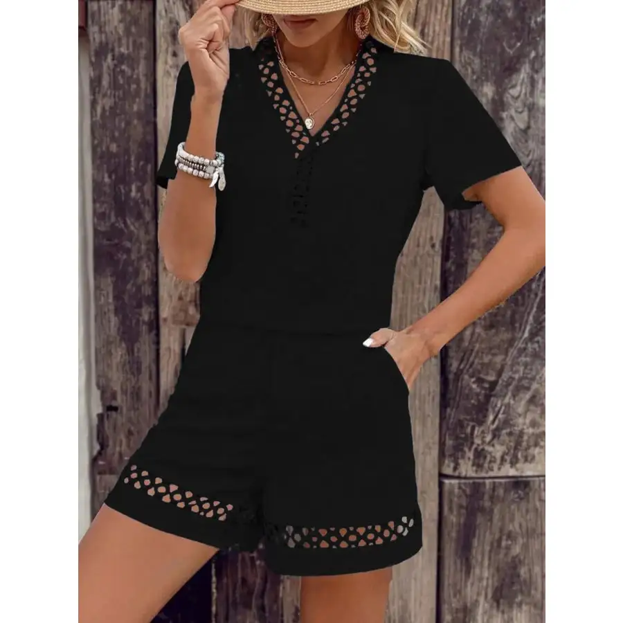 V Neck Short Sleeve Top and Shorts Set