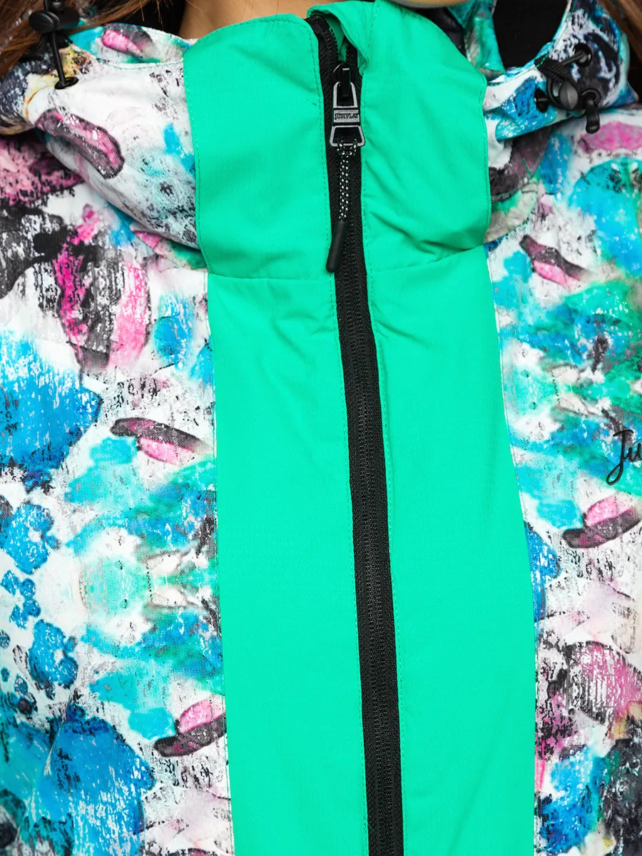 Green women's winter jacket with hood