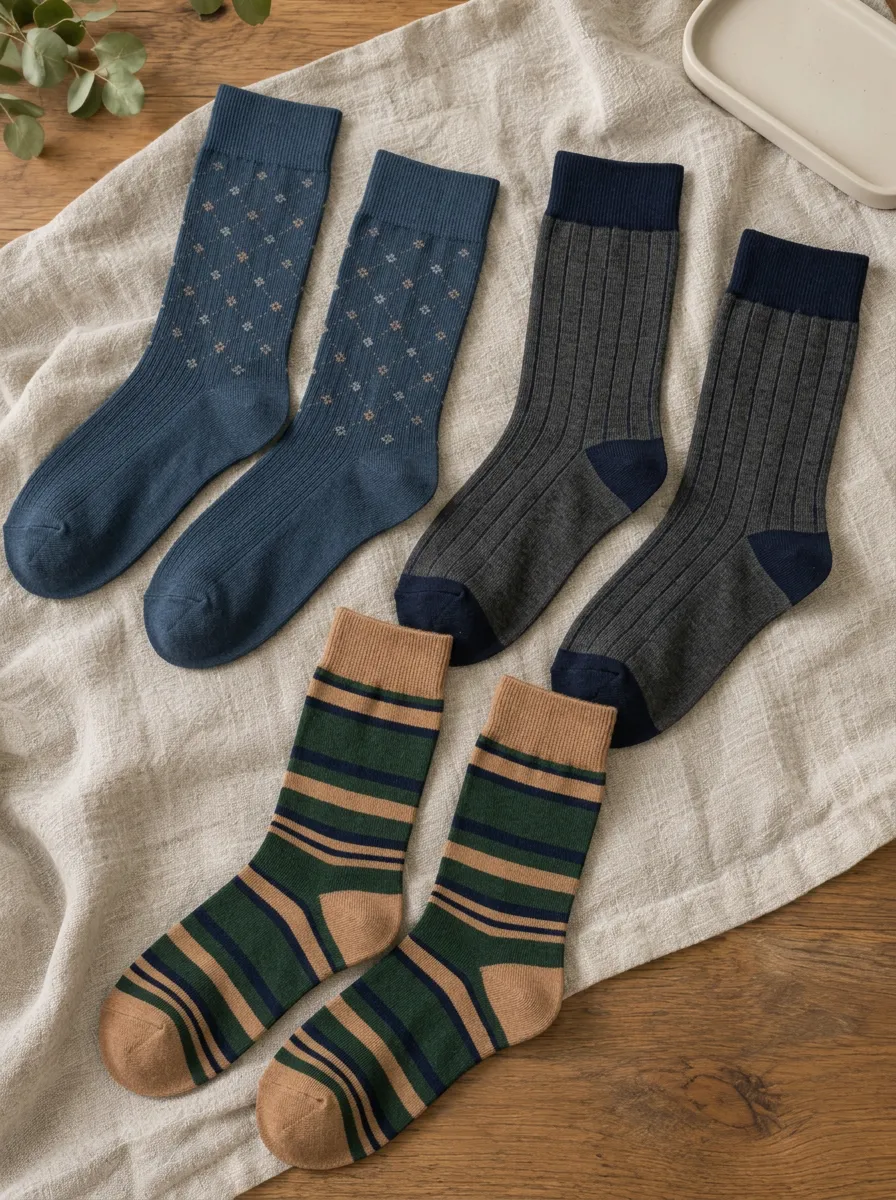 Men's Vintage Style Geometric Striped Printed Socks 3-Pack