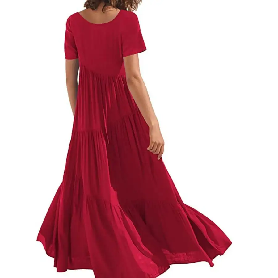 Round Neck Tiered Ruffle Maxi Dress