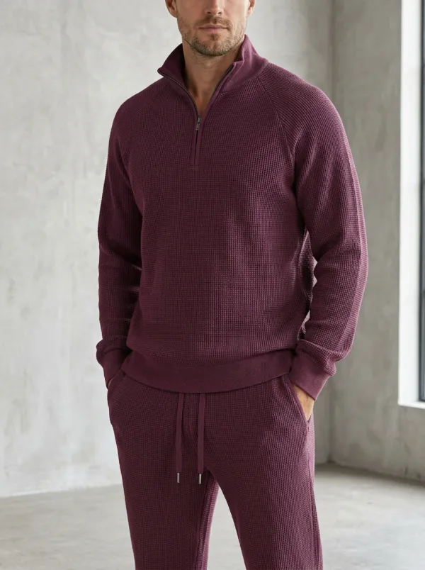 Refined Waffle-Knit Men's Quarter-Zip Knit Tracksuit Set