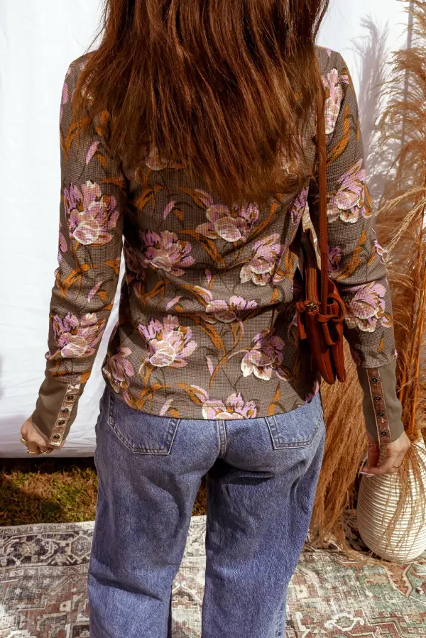 Floral Waffle Texture Long Sleeve Top