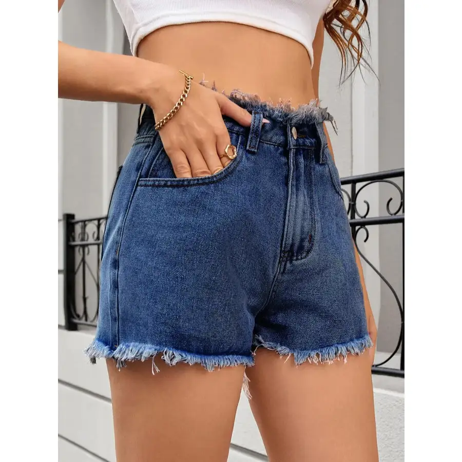 Classic Washed Raw Hem Denim Shorts