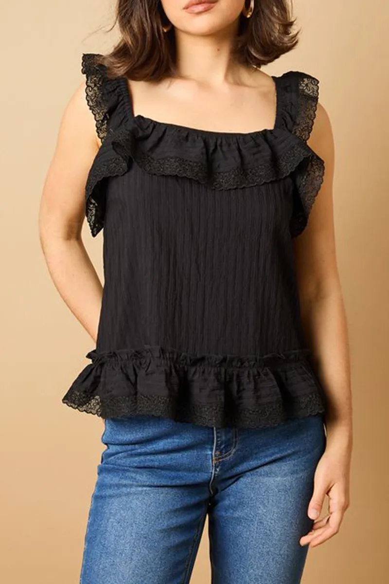 Casual Style Sleeveless Frill Detail Top