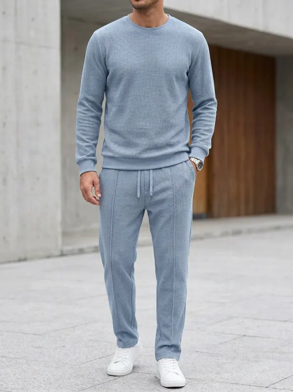 Minimal Waffle Knit Waffle Texture Modern Look Men's Waffle Knit Lounge Set