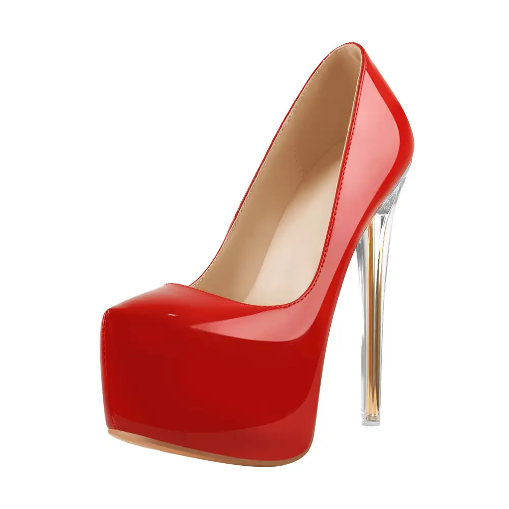 Patent Finish Pointed Toe Platform Transparent Heel Pumps