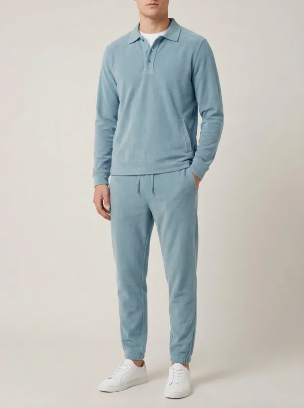 Men's Heritage Inspired Textured Polo Collar Jacket and Jogger Pants Set