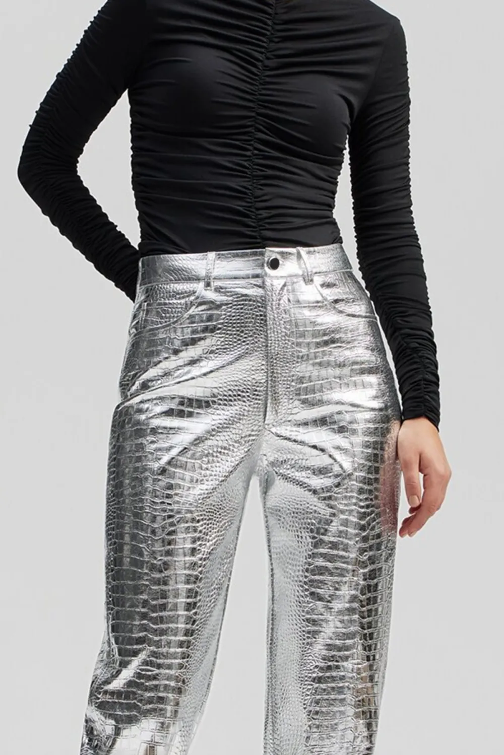 Straight Leg Metallic Trousers