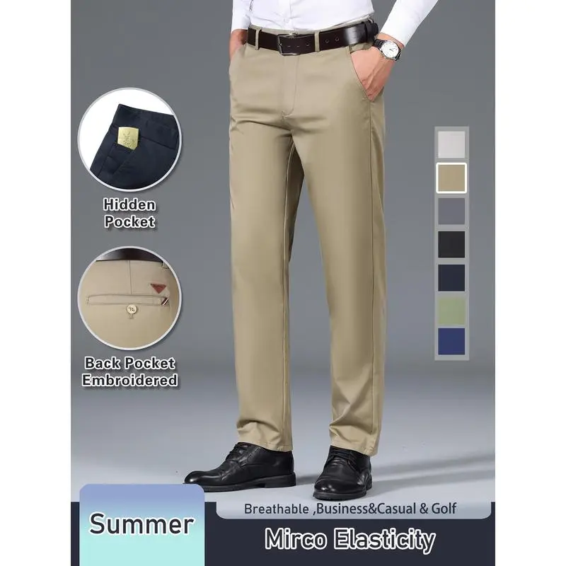 Men's Solid Color Cotton-Blend Casual Dress Pants  Straight Fit · Lightweight · Breathable · Comfortable for Business Commute & Casual Outings