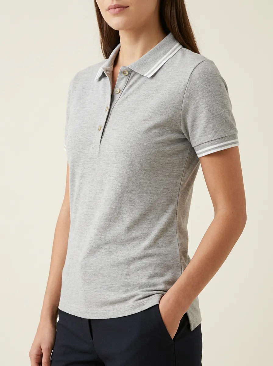 Women's Striped-Collar Collared Polo Shirt