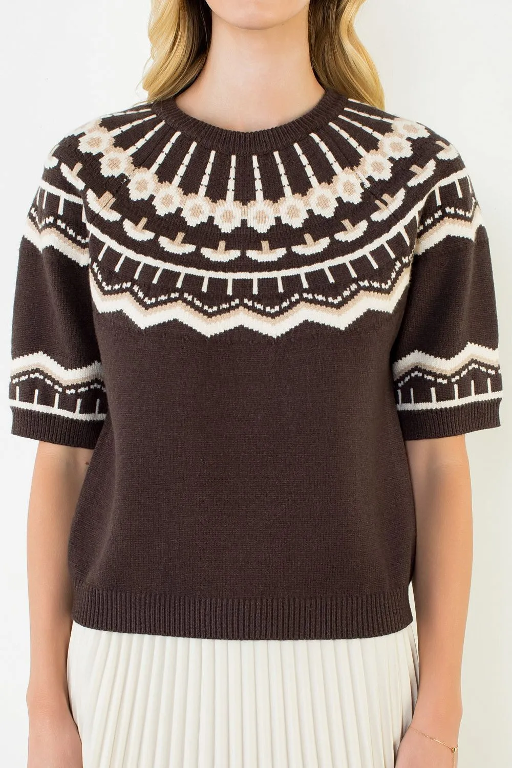 Short Sleeve Fair Isle Sweater