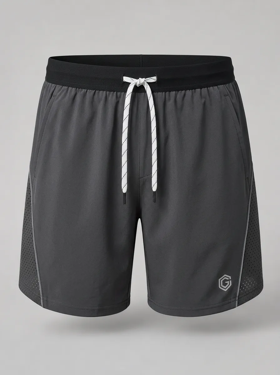 Men's Athletic Breathable Mesh Panel Drawstring Printed Shorts