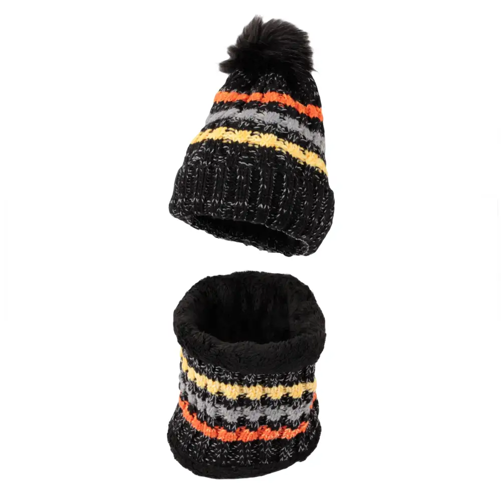Knit Pom Pom Fleece Beanie Hat