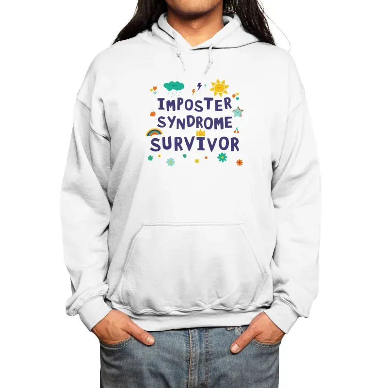White Imposter Syndrome Graphic Print Pullover Hoodie