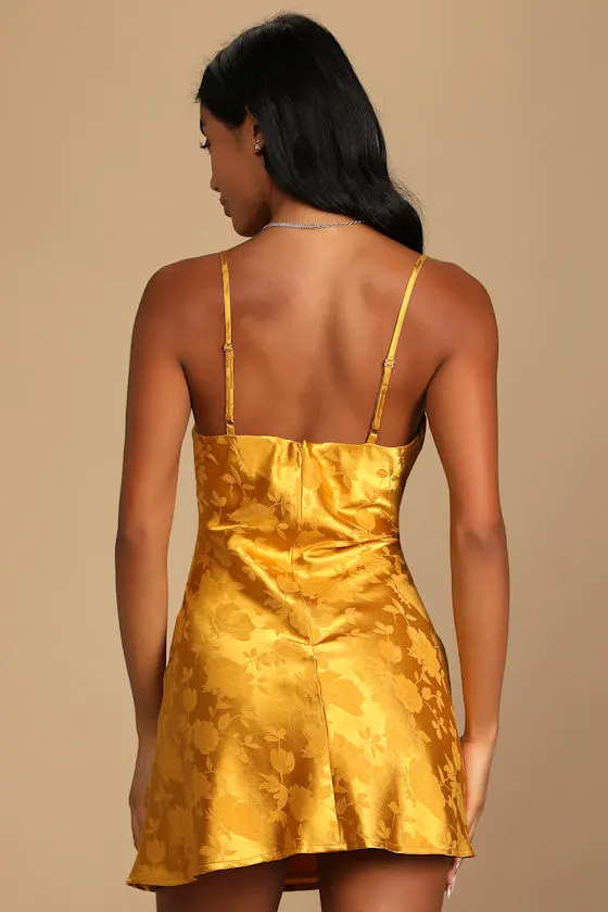 Close to Your Heart Wine Red Satin Jacquard Cowl Slip Dress