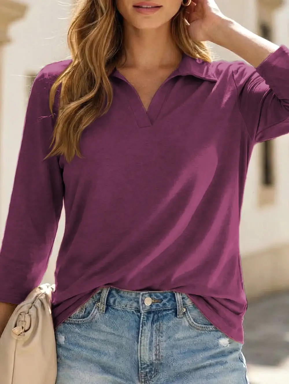 Polo Shirt V Neck Mid Sleeve Tee
