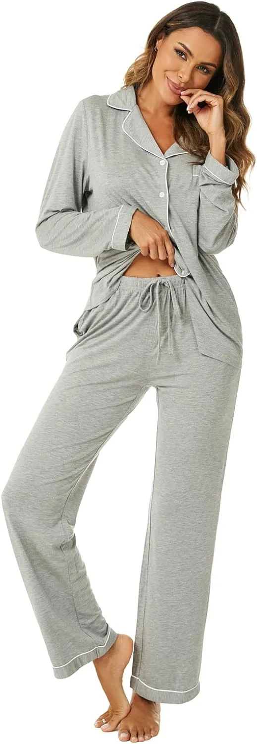 Women's Pajama Sets Long Sleeve Button Down Sleepwear Nightwear Soft Pjs Lounge Sets