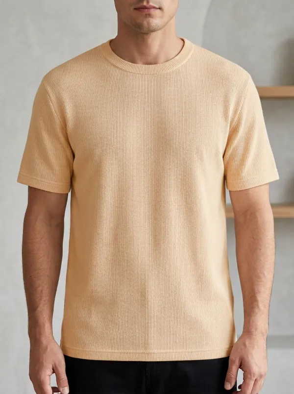 Classic Ribbed-Knit Minimal Men's Knit Crew-Neck T-Shirt