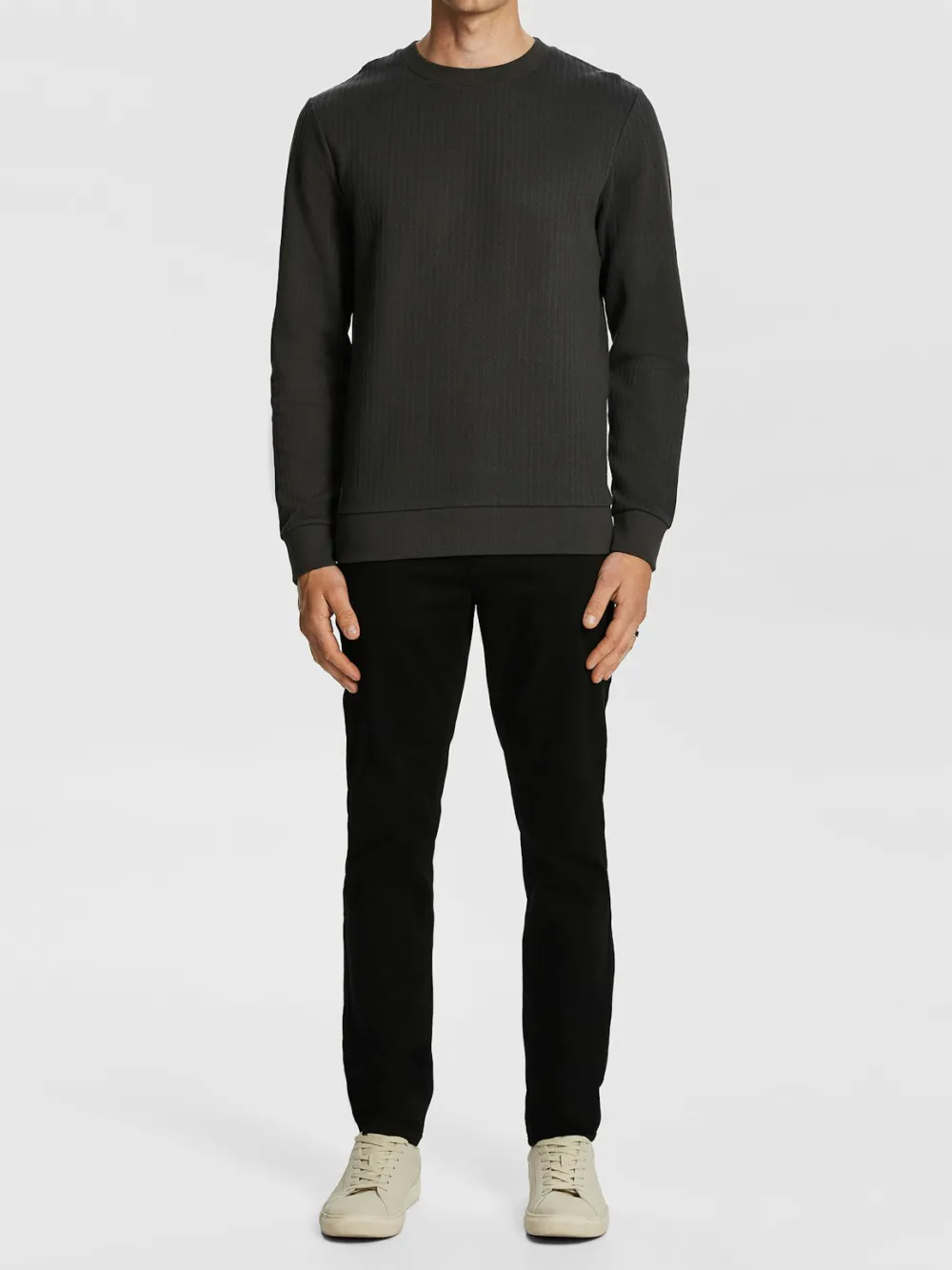 Charcoal Crew Neck Ribbed Sweatshirt