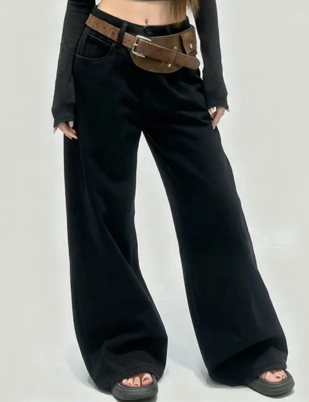 Vintage Fleece Lined Wide Leg Denim Pants