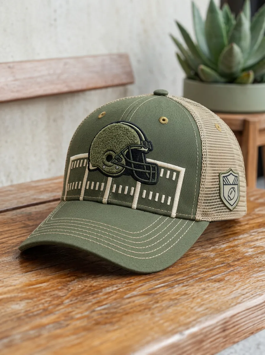 Men's Football Fan Helmet Field Embroidered Mesh Cap