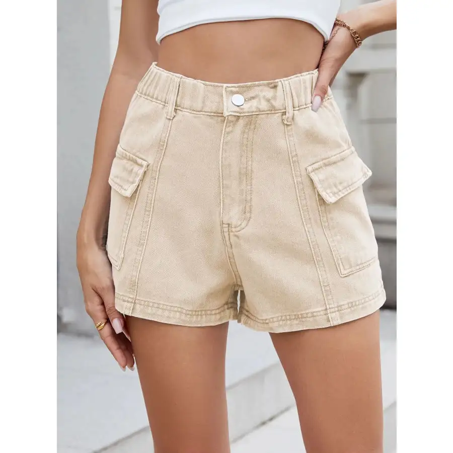 High Waist Cargo Denim Shorts