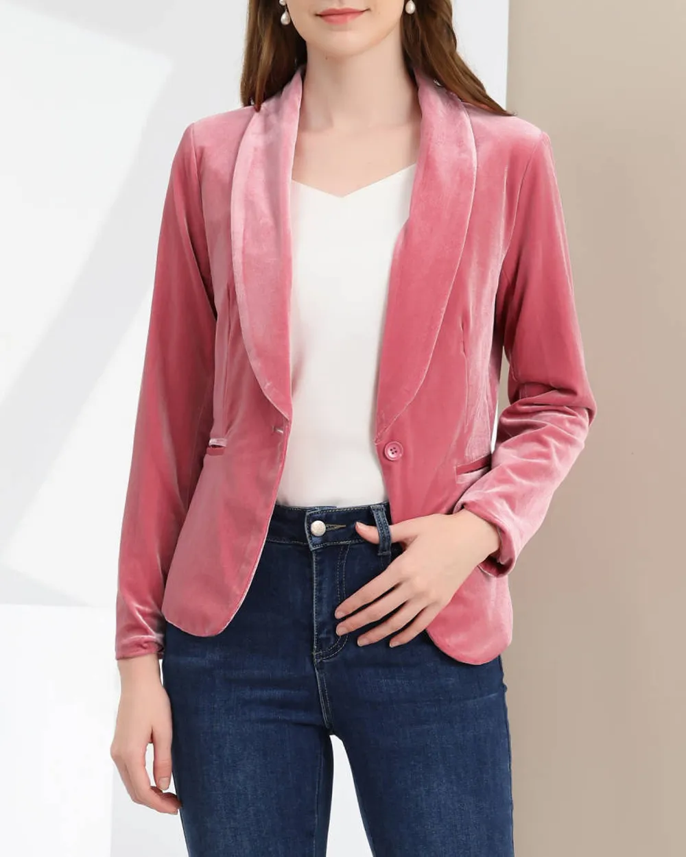 Casual Shawl Collar One Button Velvet Blazer