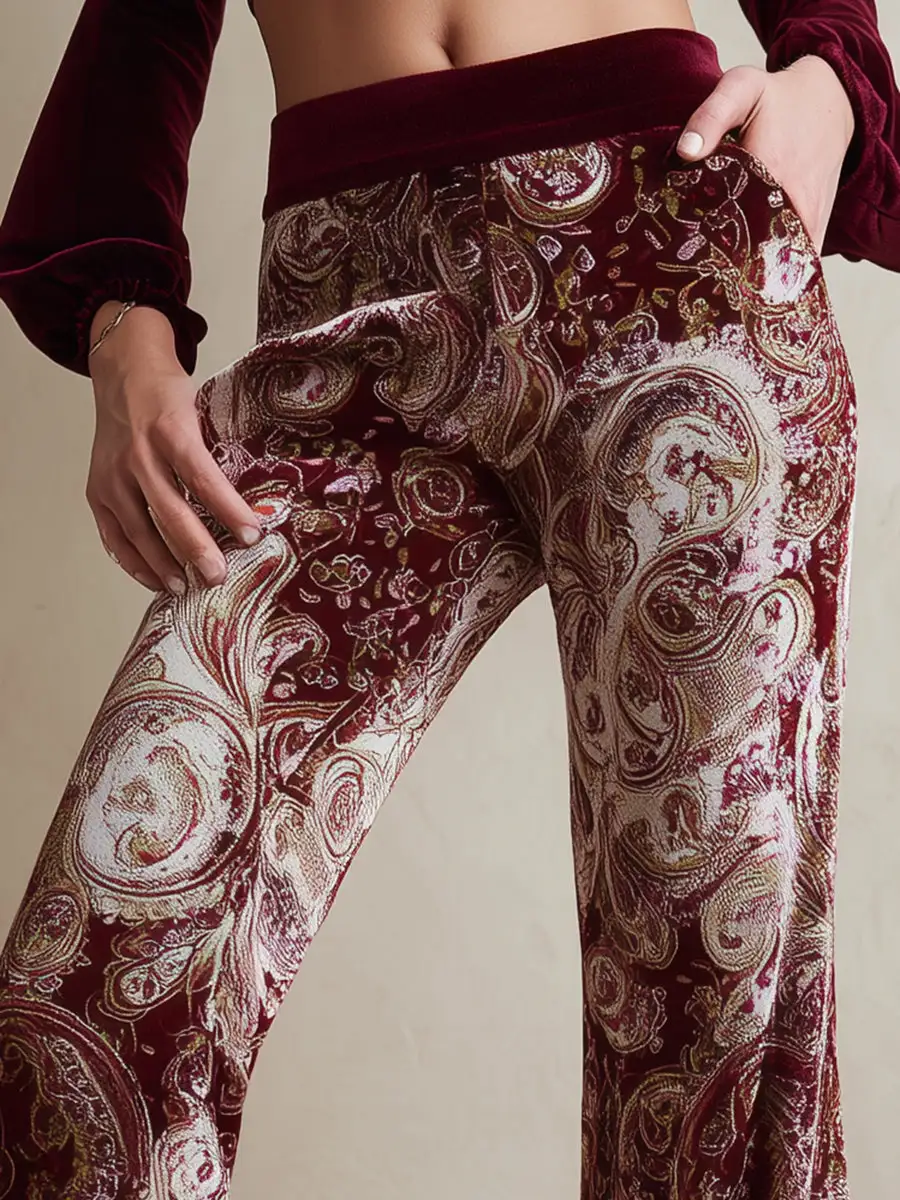 Paisley Flared Velvet Pants