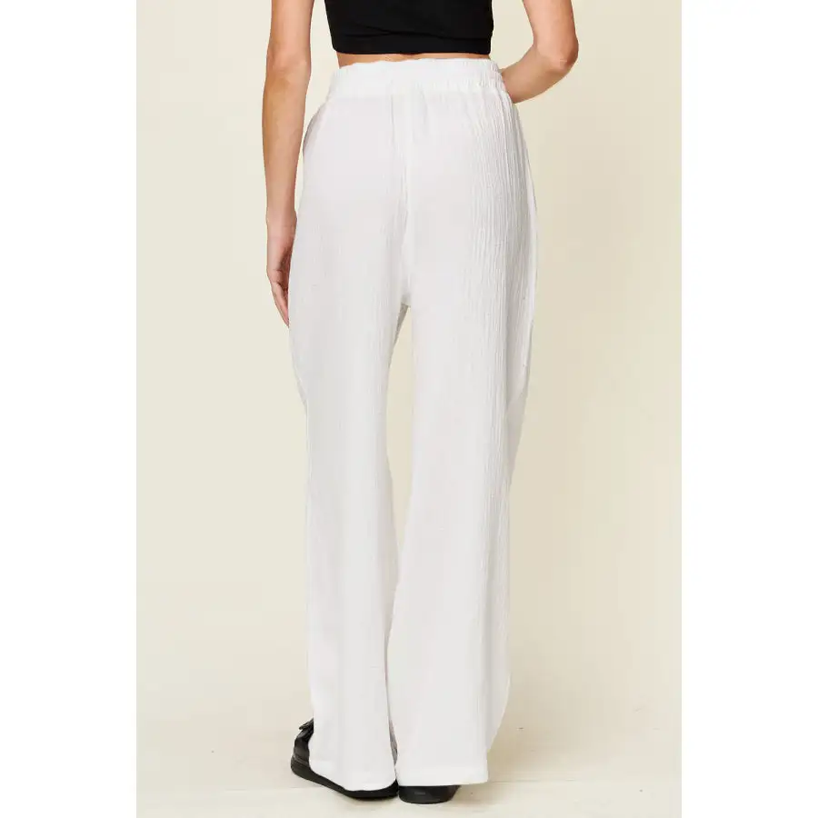 Full Size Texture Drawstring Wide Leg Pants