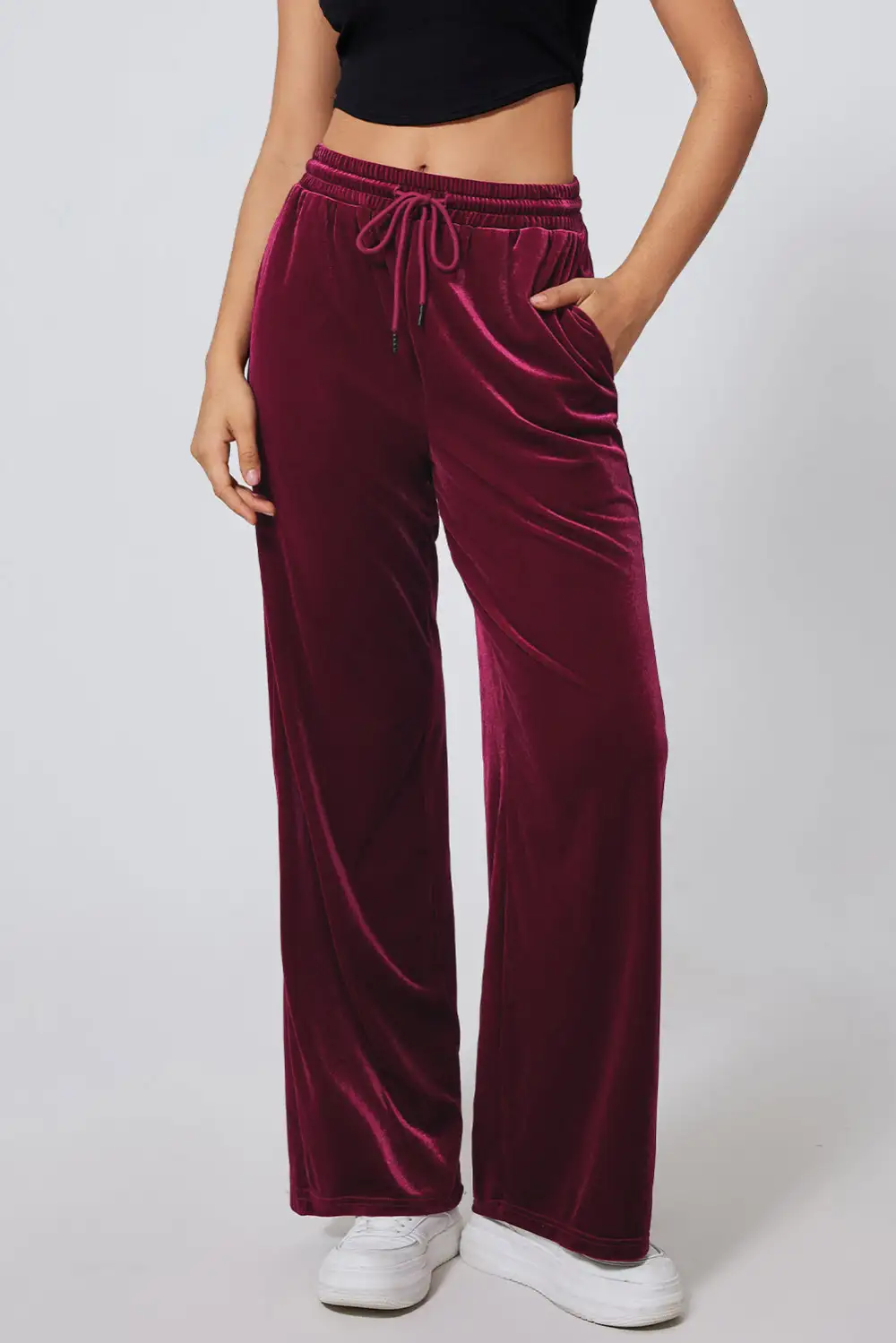 Drawstring Rise Wide Leg Pants