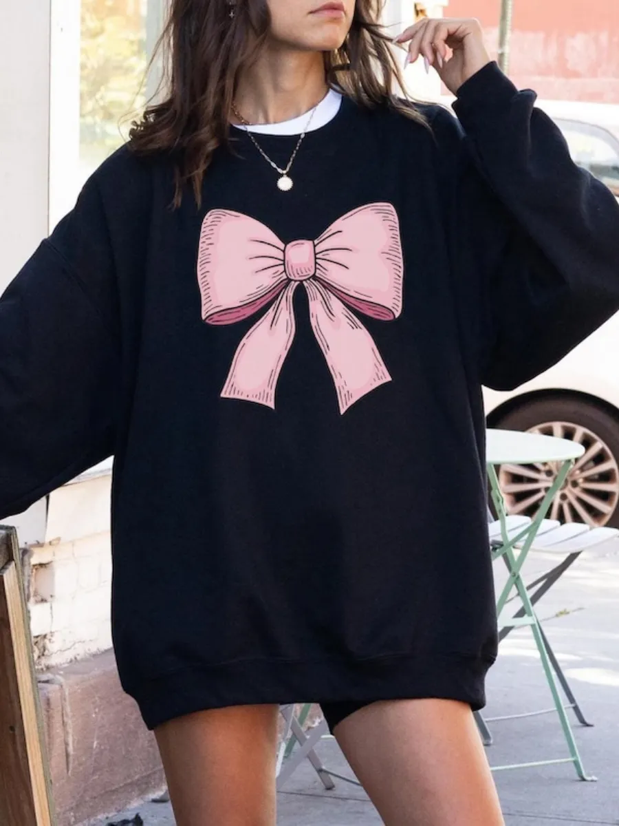 Cute Bow Round Neck Sweatshirt