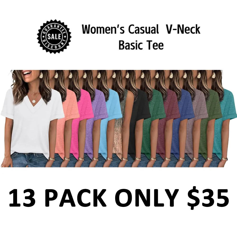 Women's Summer Short-Sleeve Basic Casual V-Neck T-Shirt 2026