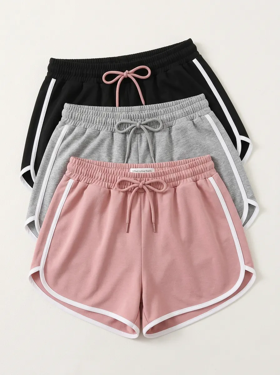 Women's Athletic Gym Yoga Contrast Trim Drawstring Running Shorts 3-Pack
