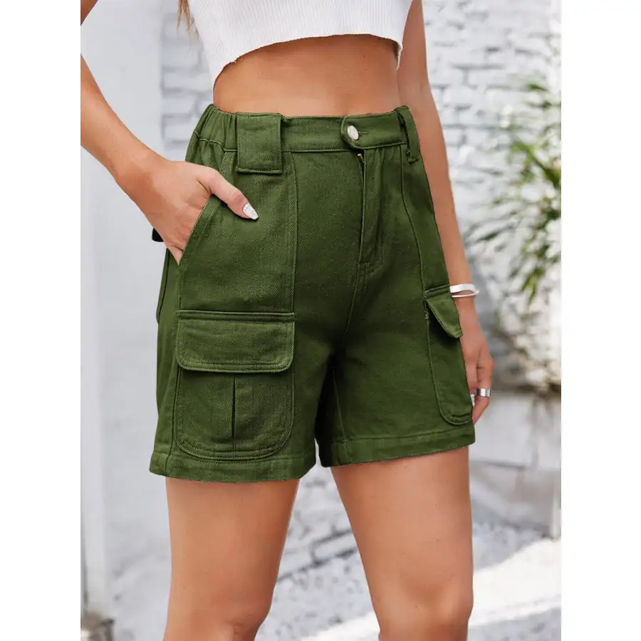 High Waist Washed Denim Shorts