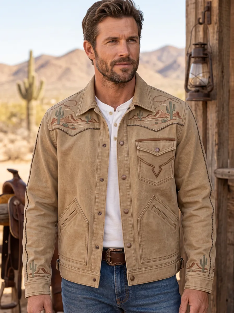 Men's Western Cowboy Cactus Desert Landscape Jacket
