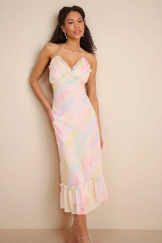 Jamaya Multi Abstract Floral Lace-Up Midi Dress