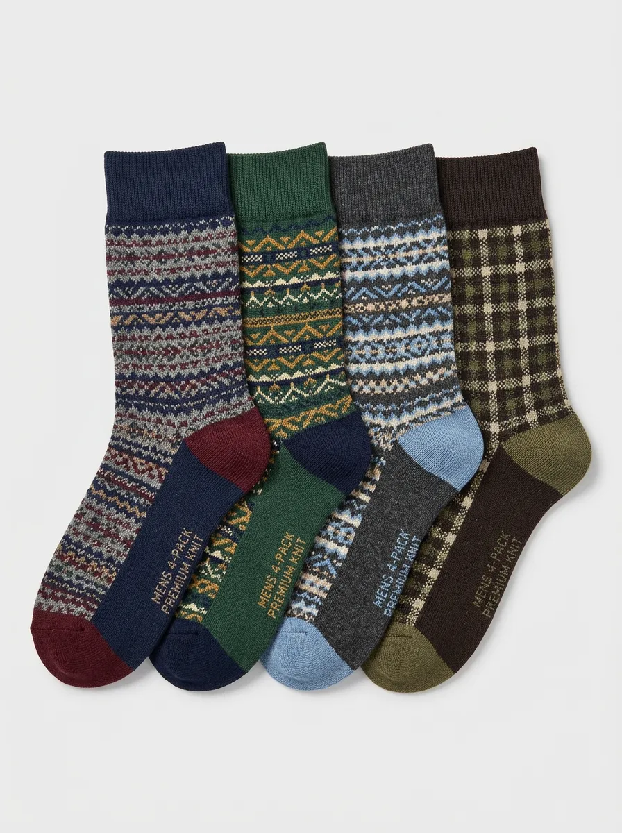 Practical Nordic Printed Essential Men's Four Pair Socks