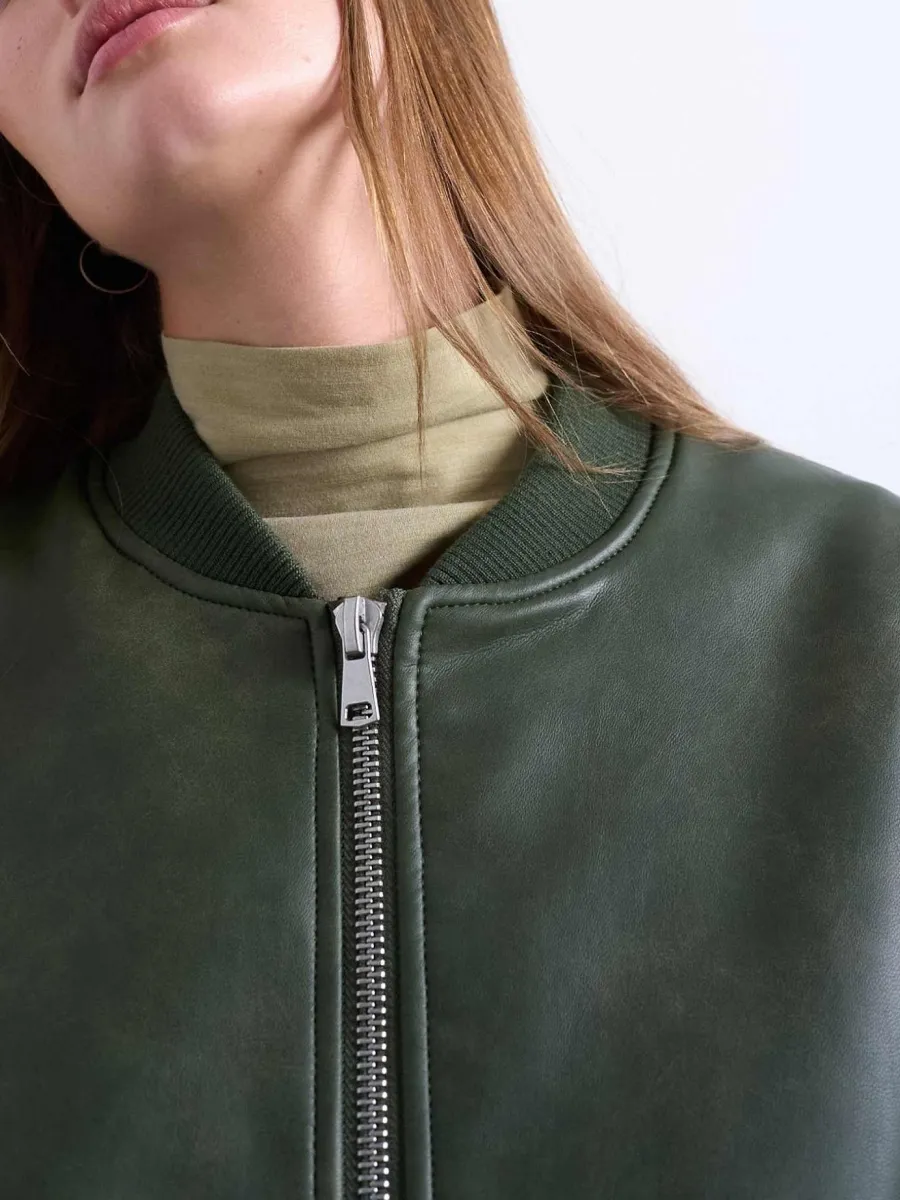 PU Leather Bomber Jacket