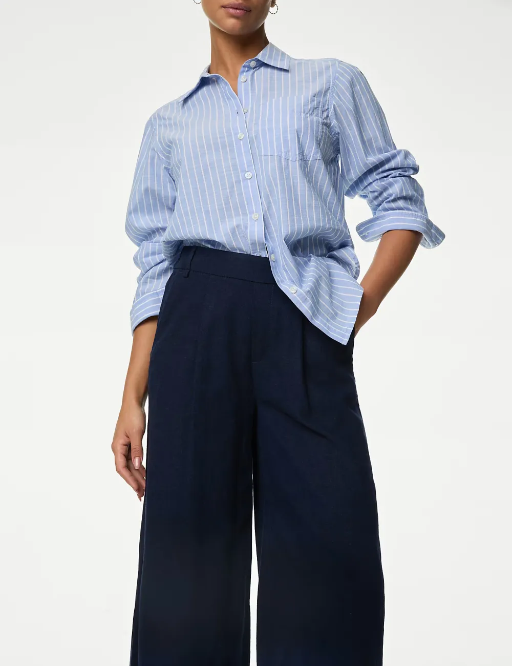 Black Shirred Wide Leg Trousers