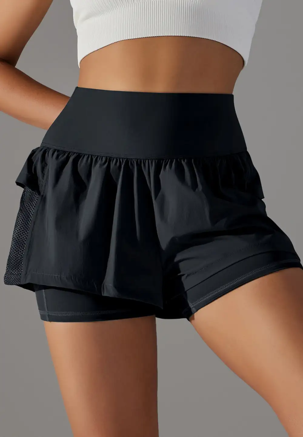 High-Waist Layered Ruffle-Detail Casual Shorts