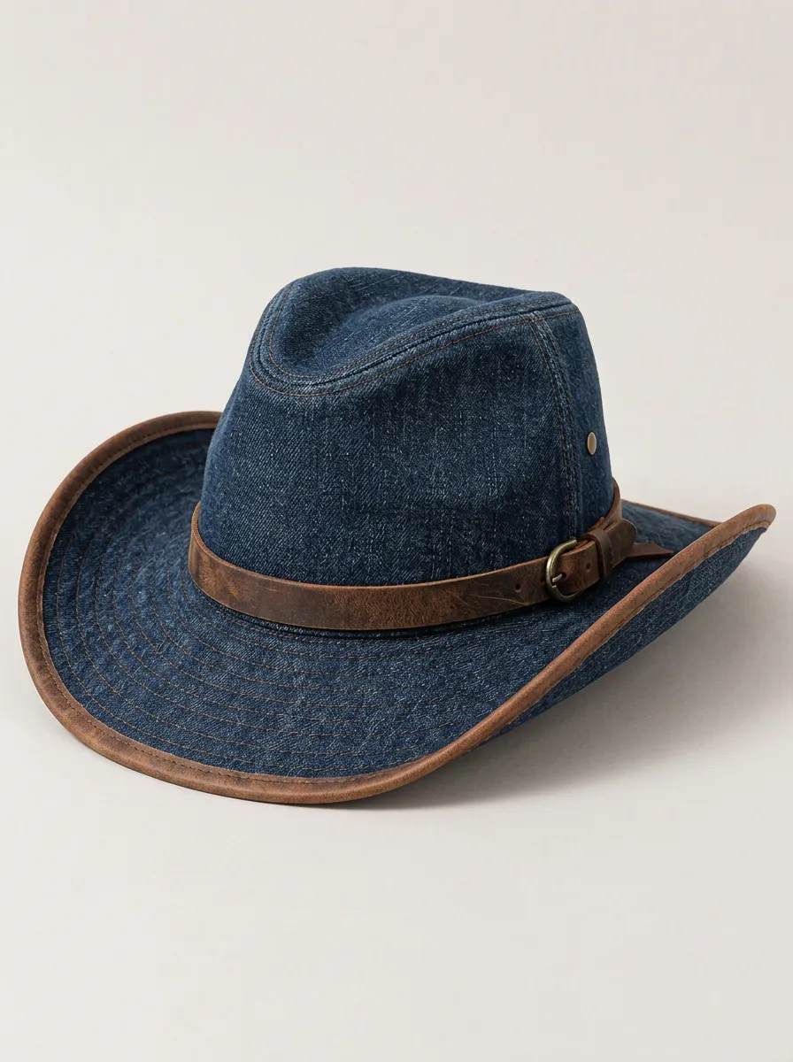 Refined Leather Look Wide Brim Curved Brim Men's Cowboy Hat