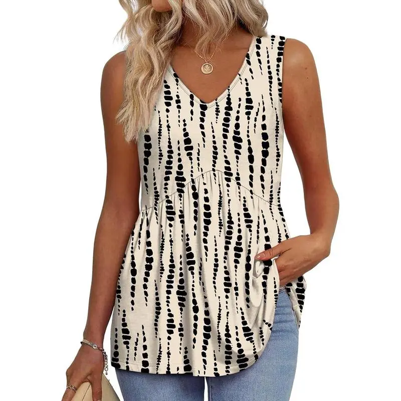 Womens Tank Tops 2025 Flowy Peplum Tops For Women Dressy Sleeveless V Neck Babydoll Tank Tops