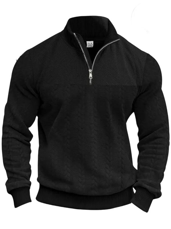 Men's solid color half-zip stand collar sweater