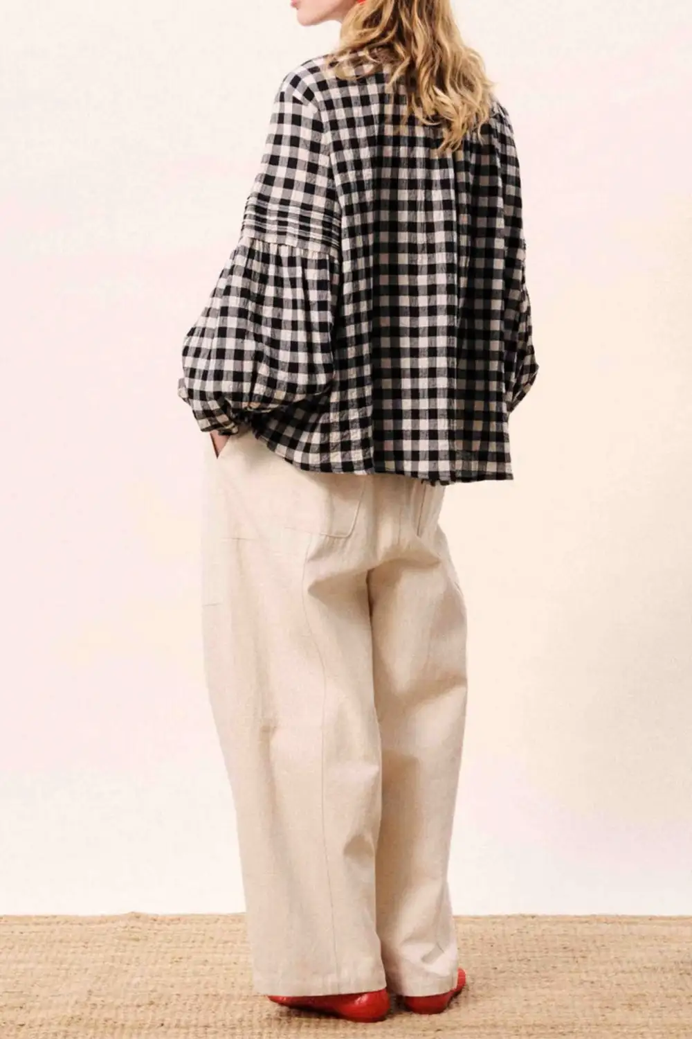 Gingham Plaid Button Front Pleated Shirt