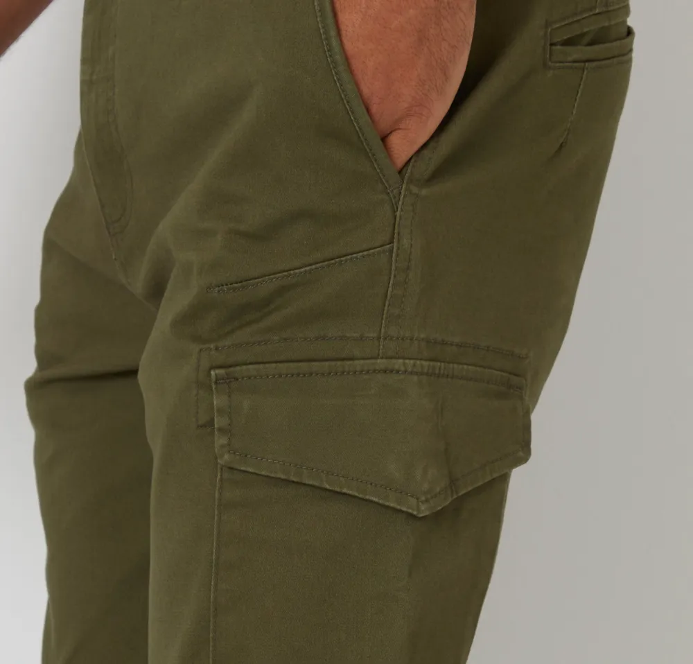 Men's Khaki Green Slim-Fit Cargo Style Pants